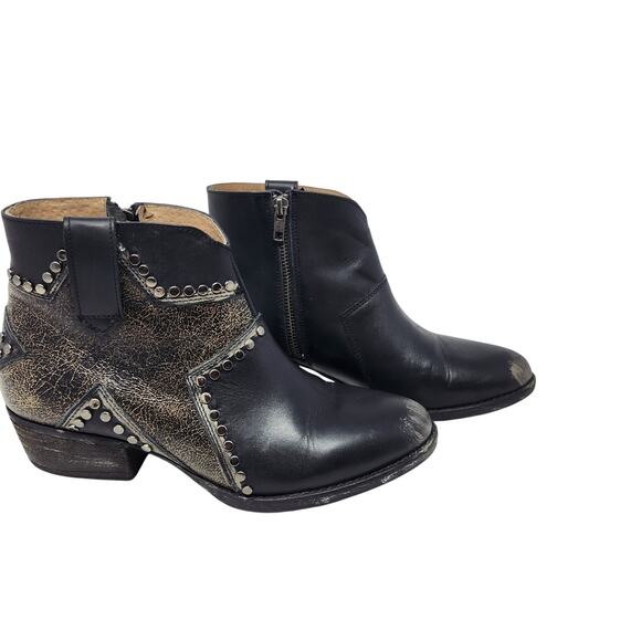 Corral Circle G Black Cowhide Leather Star Inlay Studded Zip Ankle Boots Sze 10 - Picture 5 of 9